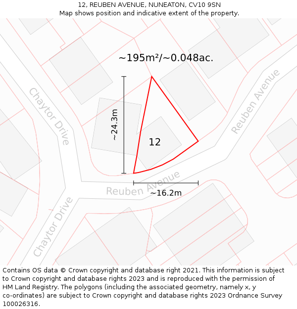12, REUBEN AVENUE, NUNEATON, CV10 9SN: Plot and title map