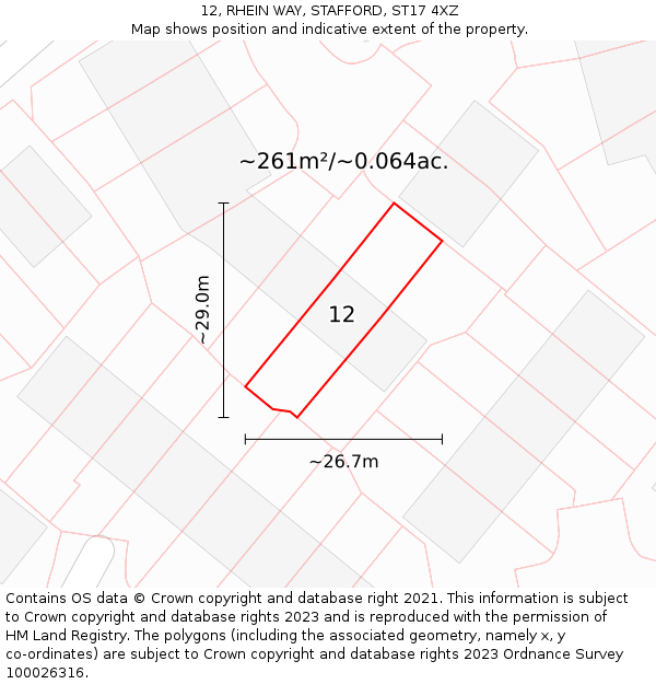 12, RHEIN WAY, STAFFORD, ST17 4XZ: Plot and title map