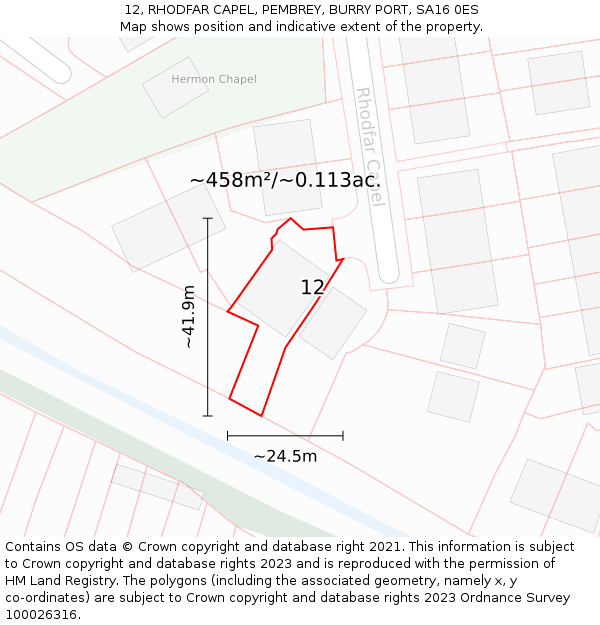 12, RHODFAR CAPEL, PEMBREY, BURRY PORT, SA16 0ES: Plot and title map