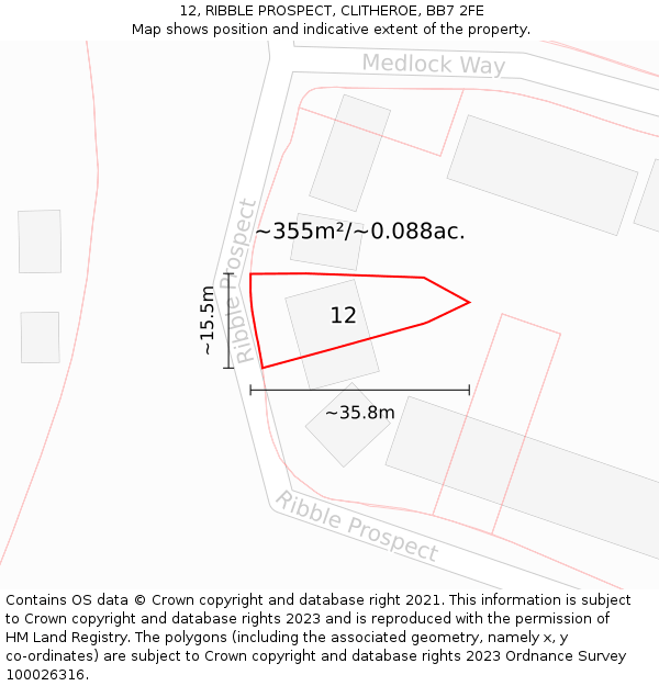 12, RIBBLE PROSPECT, CLITHEROE, BB7 2FE: Plot and title map