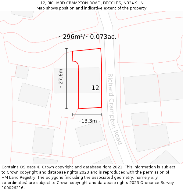 12, RICHARD CRAMPTON ROAD, BECCLES, NR34 9HN: Plot and title map