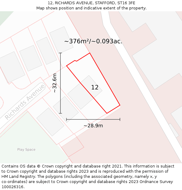 12, RICHARDS AVENUE, STAFFORD, ST16 3FE: Plot and title map