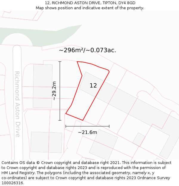 12, RICHMOND ASTON DRIVE, TIPTON, DY4 8GD: Plot and title map