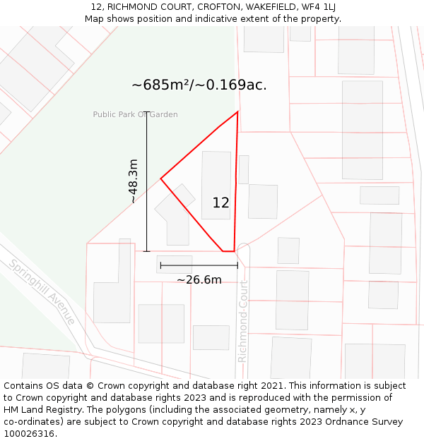 12, RICHMOND COURT, CROFTON, WAKEFIELD, WF4 1LJ: Plot and title map