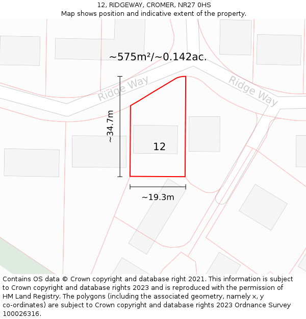 12, RIDGEWAY, CROMER, NR27 0HS: Plot and title map