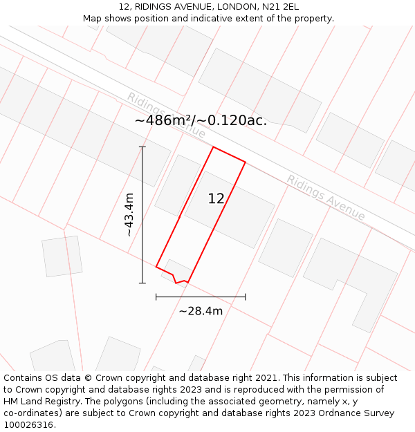 12, RIDINGS AVENUE, LONDON, N21 2EL: Plot and title map