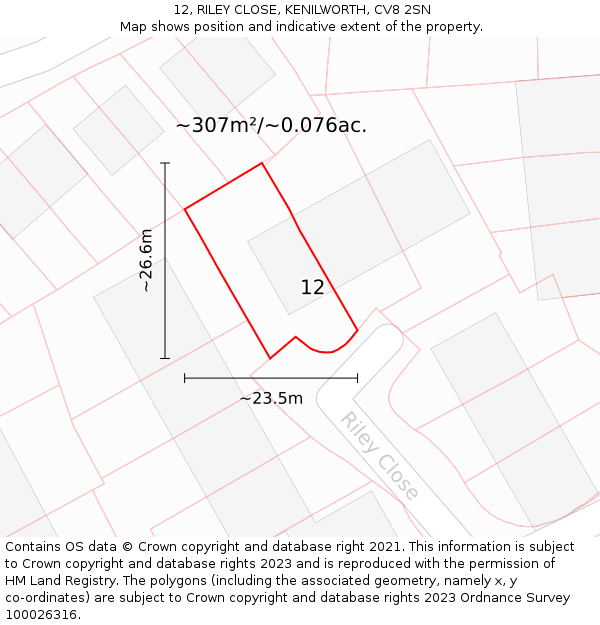12, RILEY CLOSE, KENILWORTH, CV8 2SN: Plot and title map