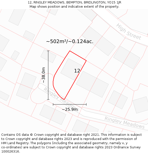 12, RINGLEY MEADOWS, BEMPTON, BRIDLINGTON, YO15 1JR: Plot and title map