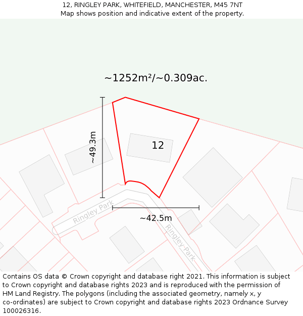 12, RINGLEY PARK, WHITEFIELD, MANCHESTER, M45 7NT: Plot and title map