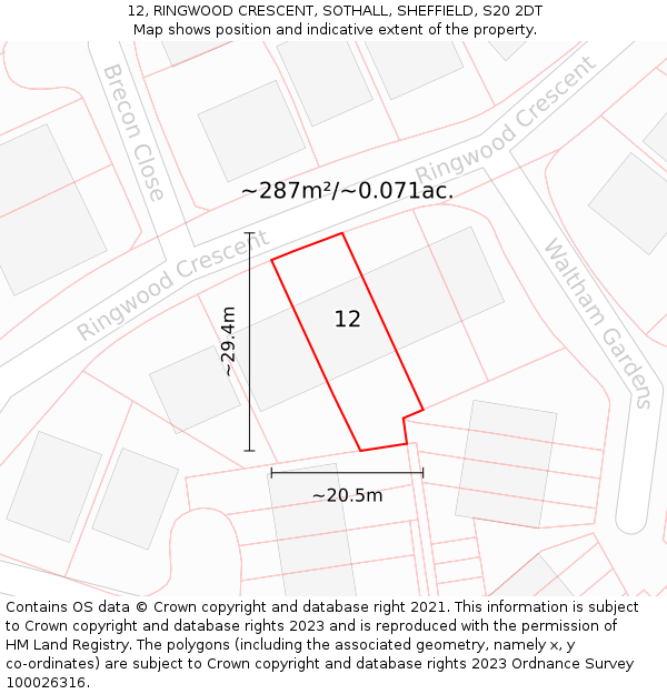 12, RINGWOOD CRESCENT, SOTHALL, SHEFFIELD, S20 2DT: Plot and title map