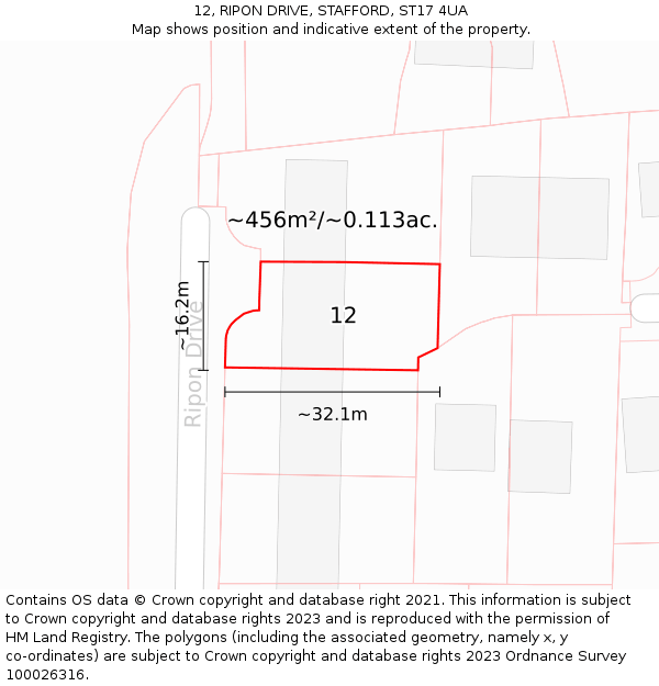 12, RIPON DRIVE, STAFFORD, ST17 4UA: Plot and title map