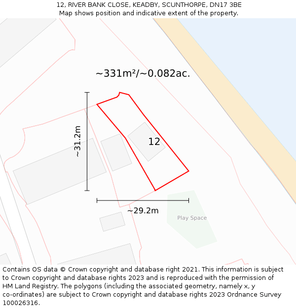 12, RIVER BANK CLOSE, KEADBY, SCUNTHORPE, DN17 3BE: Plot and title map