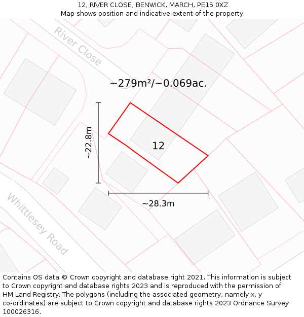 12, RIVER CLOSE, BENWICK, MARCH, PE15 0XZ: Plot and title map