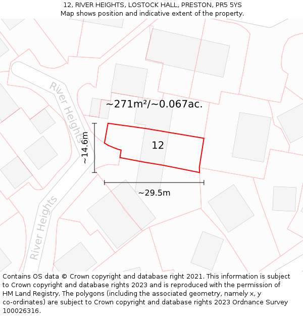 12, RIVER HEIGHTS, LOSTOCK HALL, PRESTON, PR5 5YS: Plot and title map