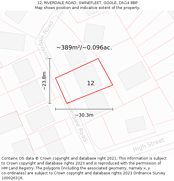 12, RIVERDALE ROAD, SWINEFLEET, GOOLE, DN14 8BP: Plot and title map