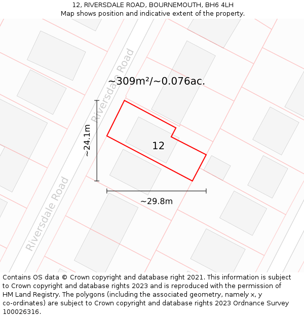 12, RIVERSDALE ROAD, BOURNEMOUTH, BH6 4LH: Plot and title map