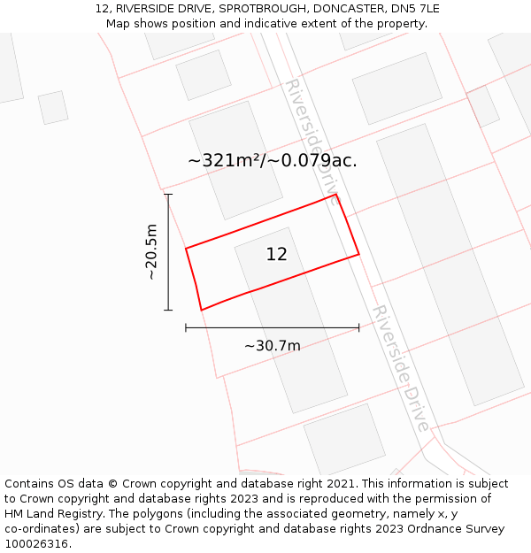 12, RIVERSIDE DRIVE, SPROTBROUGH, DONCASTER, DN5 7LE: Plot and title map