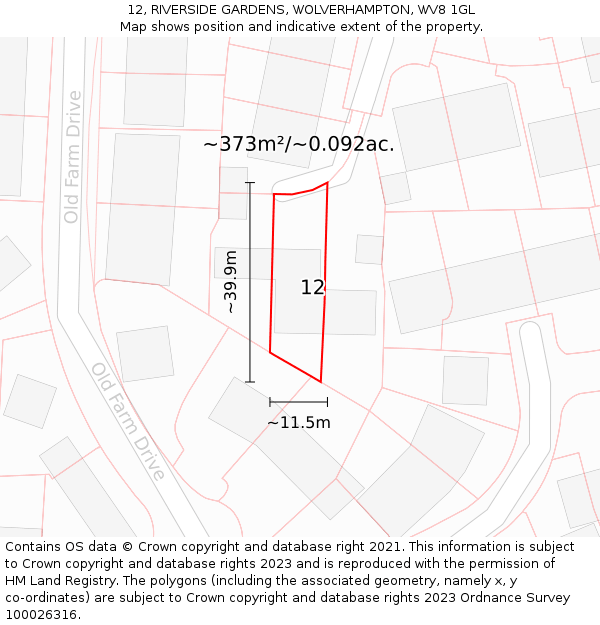 12, RIVERSIDE GARDENS, WOLVERHAMPTON, WV8 1GL: Plot and title map