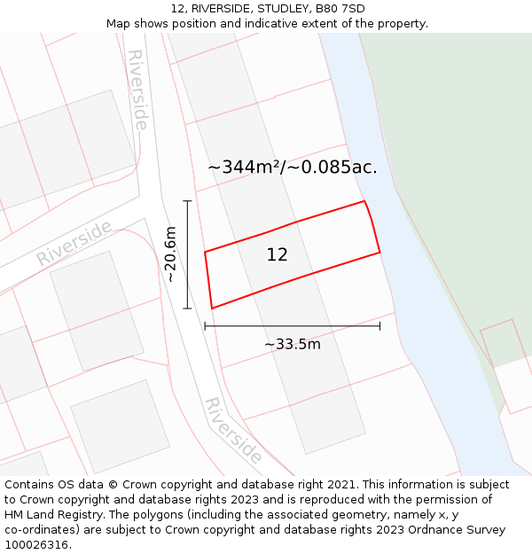 12, RIVERSIDE, STUDLEY, B80 7SD: Plot and title map