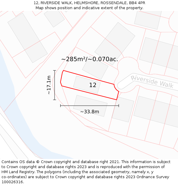12, RIVERSIDE WALK, HELMSHORE, ROSSENDALE, BB4 4PR: Plot and title map