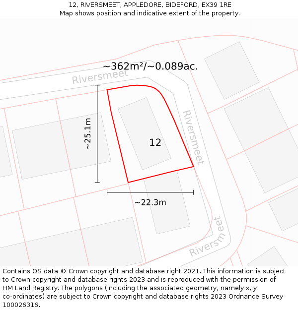 12, RIVERSMEET, APPLEDORE, BIDEFORD, EX39 1RE: Plot and title map