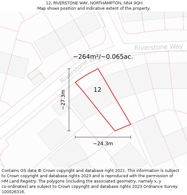 12, RIVERSTONE WAY, NORTHAMPTON, NN4 9QH: Plot and title map