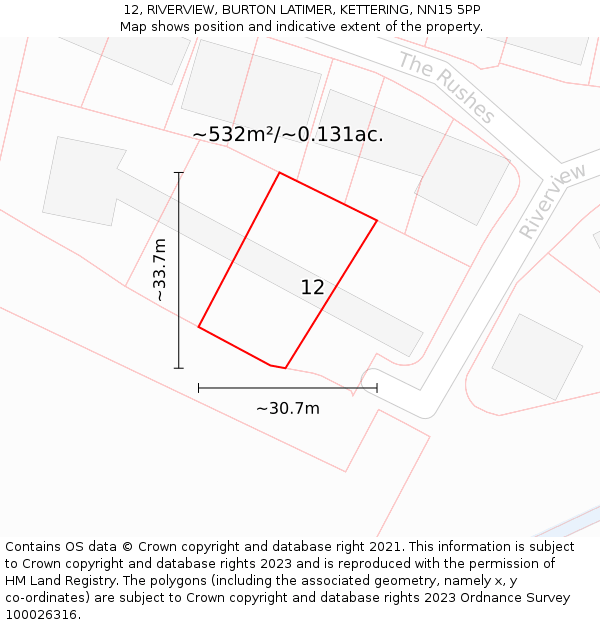 12, RIVERVIEW, BURTON LATIMER, KETTERING, NN15 5PP: Plot and title map