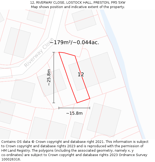 12, RIVERWAY CLOSE, LOSTOCK HALL, PRESTON, PR5 5XW: Plot and title map