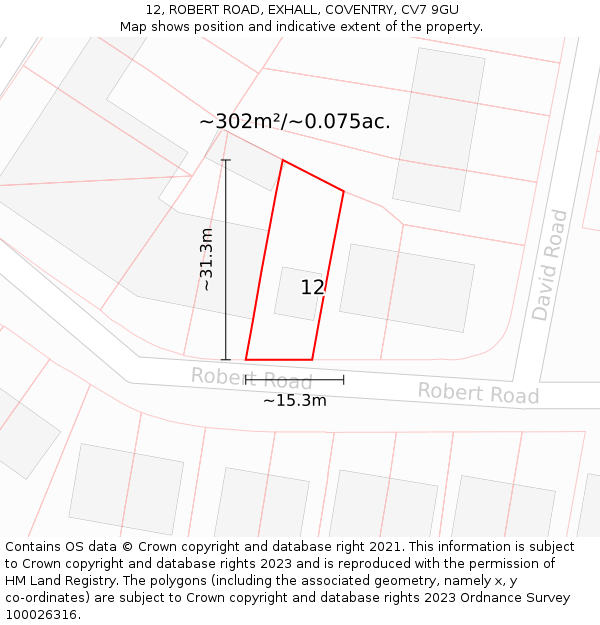 12, ROBERT ROAD, EXHALL, COVENTRY, CV7 9GU: Plot and title map