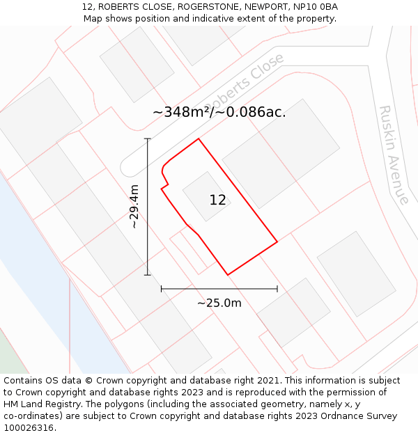 12, ROBERTS CLOSE, ROGERSTONE, NEWPORT, NP10 0BA: Plot and title map