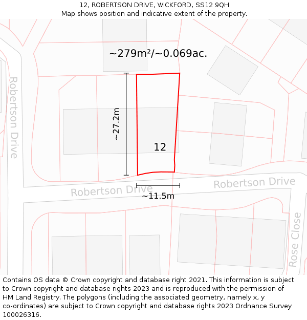 12, ROBERTSON DRIVE, WICKFORD, SS12 9QH: Plot and title map