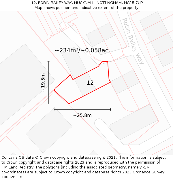 12, ROBIN BAILEY WAY, HUCKNALL, NOTTINGHAM, NG15 7UP: Plot and title map