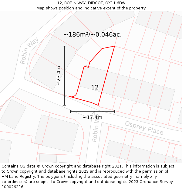 12, ROBIN WAY, DIDCOT, OX11 6BW: Plot and title map