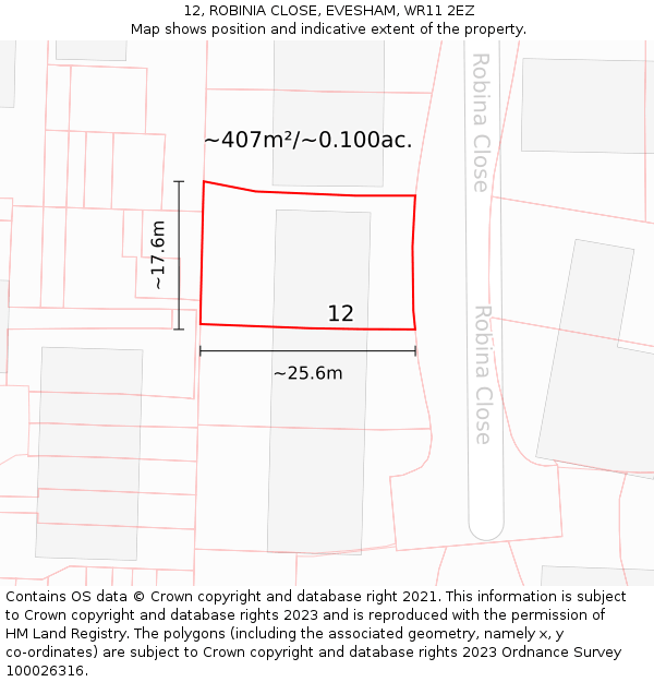 12, ROBINIA CLOSE, EVESHAM, WR11 2EZ: Plot and title map