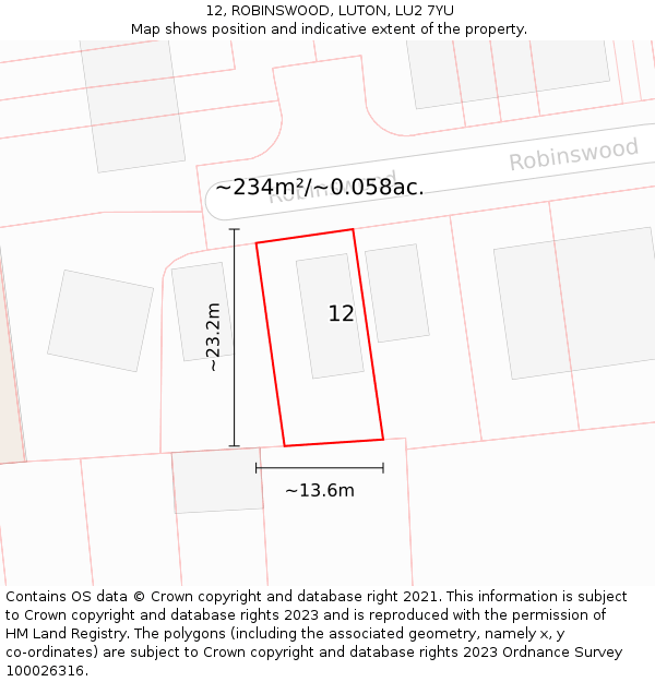 12, ROBINSWOOD, LUTON, LU2 7YU: Plot and title map