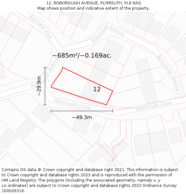 12, ROBOROUGH AVENUE, PLYMOUTH, PL6 6AQ: Plot and title map