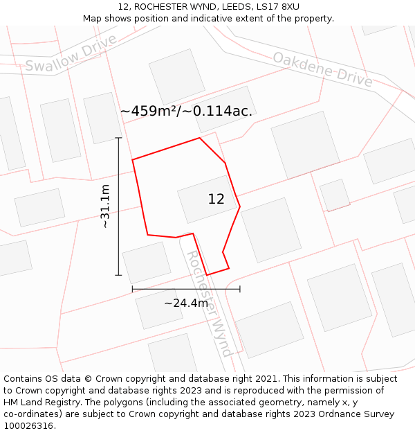 12, ROCHESTER WYND, LEEDS, LS17 8XU: Plot and title map