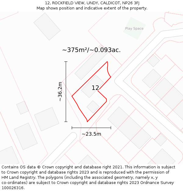 12, ROCKFIELD VIEW, UNDY, CALDICOT, NP26 3FJ: Plot and title map