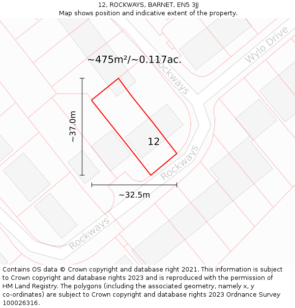 12, ROCKWAYS, BARNET, EN5 3JJ: Plot and title map