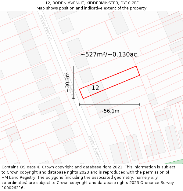 12, RODEN AVENUE, KIDDERMINSTER, DY10 2RF: Plot and title map