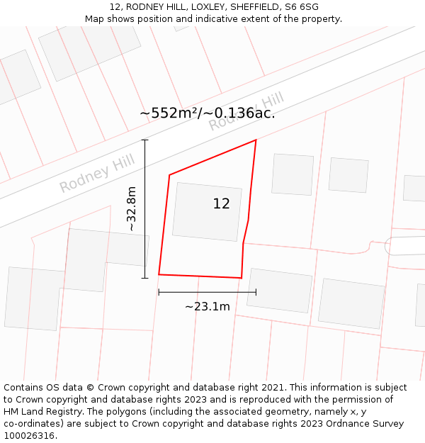 12, RODNEY HILL, LOXLEY, SHEFFIELD, S6 6SG: Plot and title map