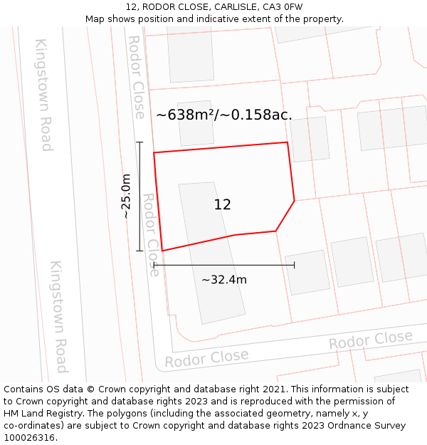 12, RODOR CLOSE, CARLISLE, CA3 0FW: Plot and title map