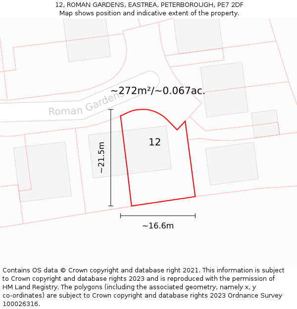 12, ROMAN GARDENS, EASTREA, PETERBOROUGH, PE7 2DF: Plot and title map