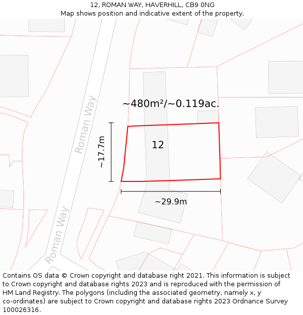 12, ROMAN WAY, HAVERHILL, CB9 0NG: Plot and title map
