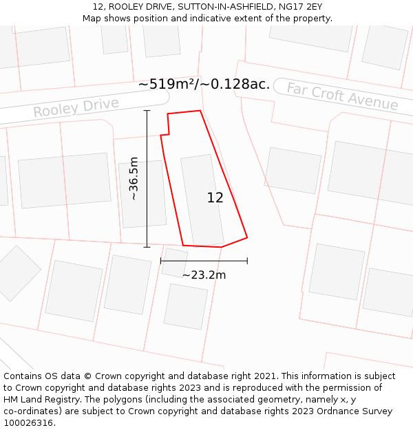 12, ROOLEY DRIVE, SUTTON-IN-ASHFIELD, NG17 2EY: Plot and title map