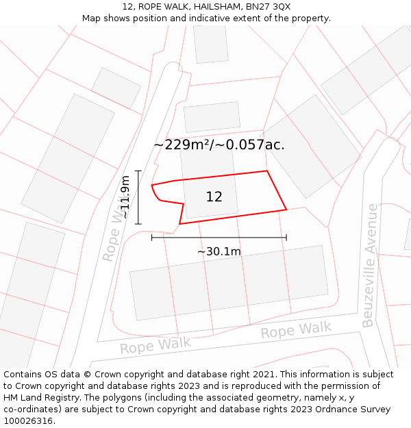 12, ROPE WALK, HAILSHAM, BN27 3QX: Plot and title map
