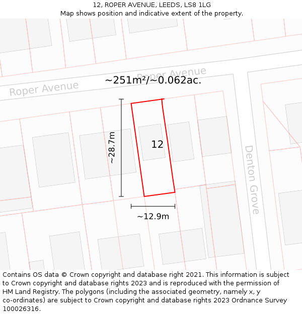 12, ROPER AVENUE, LEEDS, LS8 1LG: Plot and title map