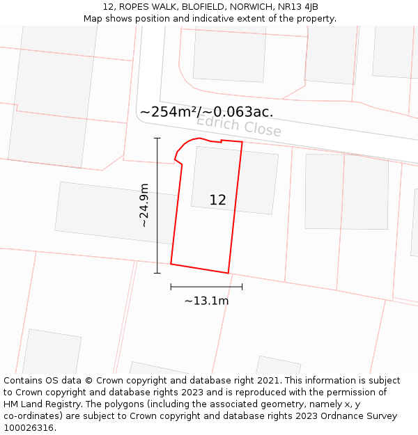 12, ROPES WALK, BLOFIELD, NORWICH, NR13 4JB: Plot and title map