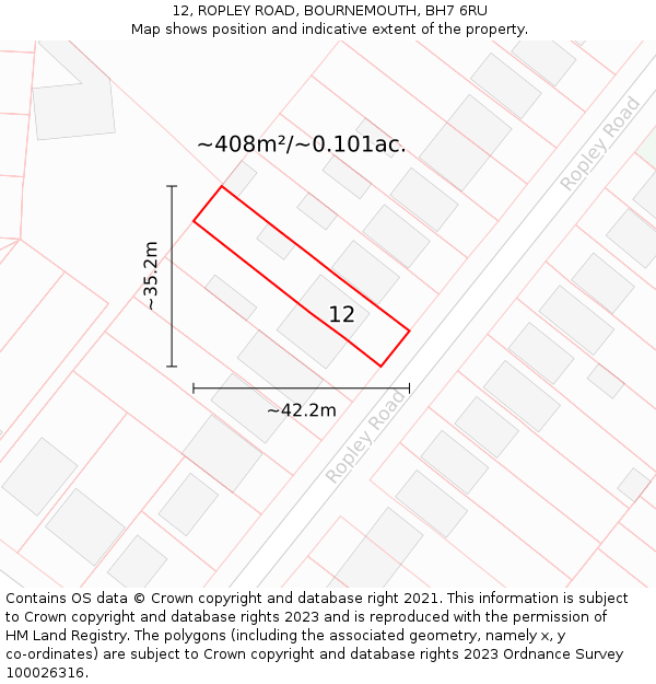 12, ROPLEY ROAD, BOURNEMOUTH, BH7 6RU: Plot and title map