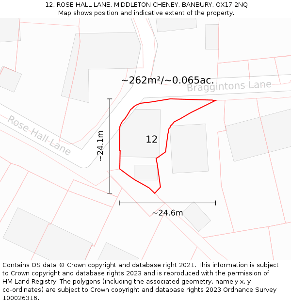12, ROSE HALL LANE, MIDDLETON CHENEY, BANBURY, OX17 2NQ: Plot and title map